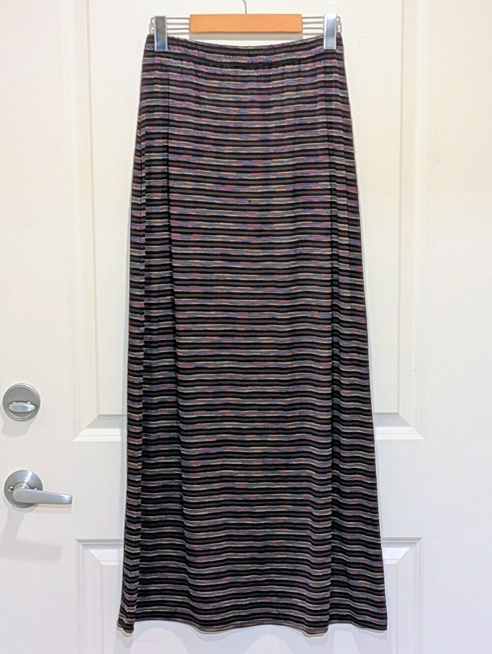 EUC 80s Carol Anderson Collection S Black and Rainbow Striped Maxi Skirt
